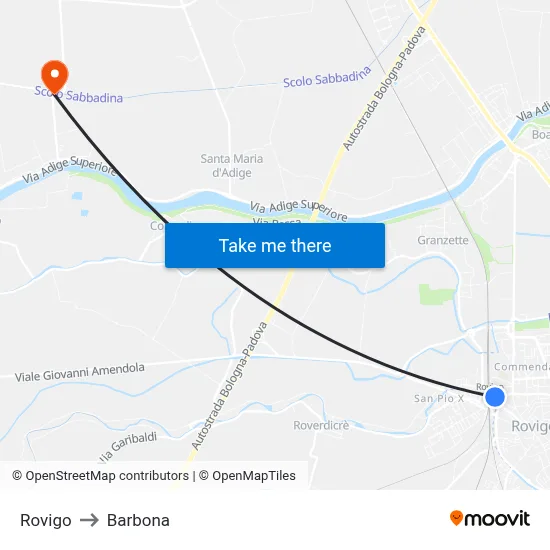 Rovigo to Barbona map