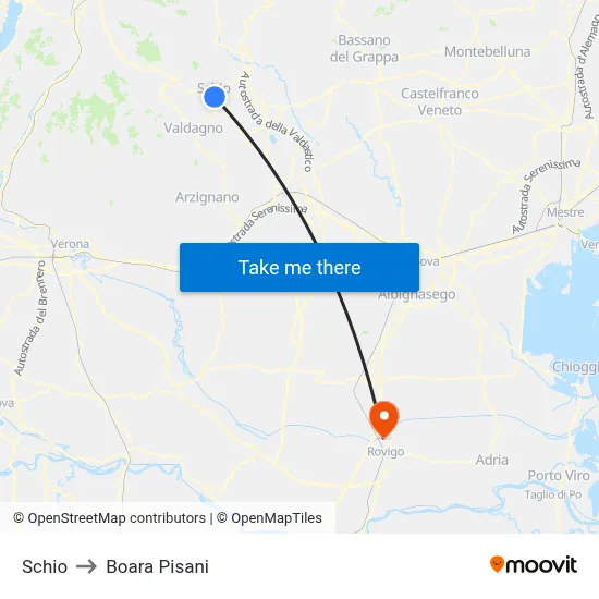 Schio to Boara Pisani map
