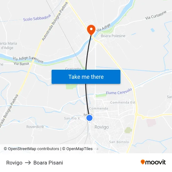 Rovigo to Boara Pisani map