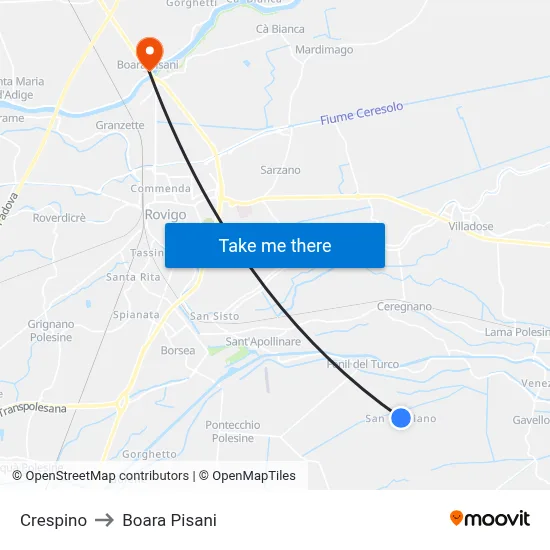 Crespino to Boara Pisani map