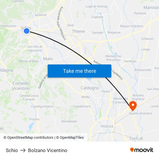 Schio to Bolzano Vicentino map