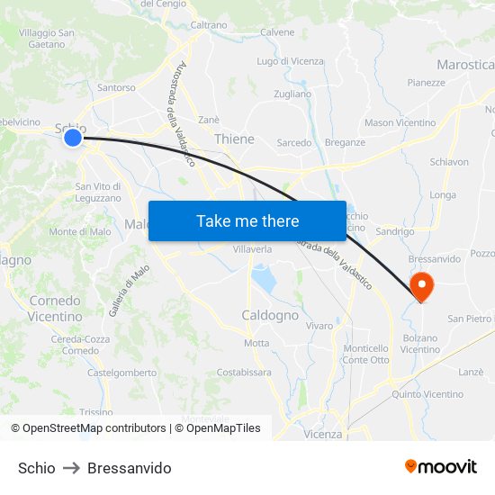 Schio to Bressanvido map