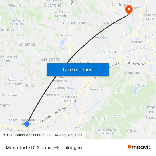 Monteforte D' Alpone to Caldogno map