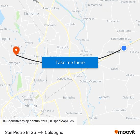 San Pietro In Gu to Caldogno map