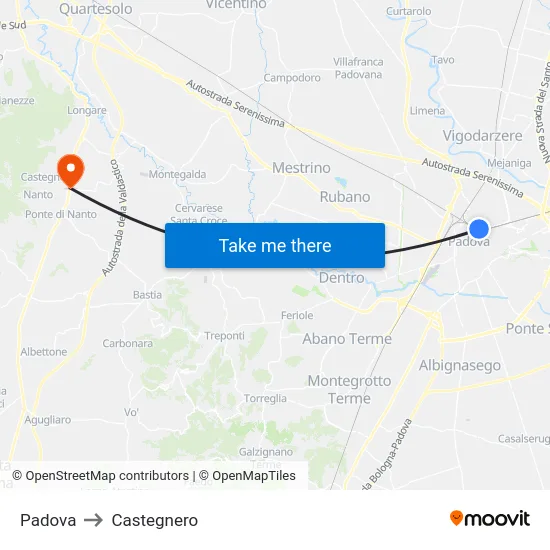 Padova to Castegnero map