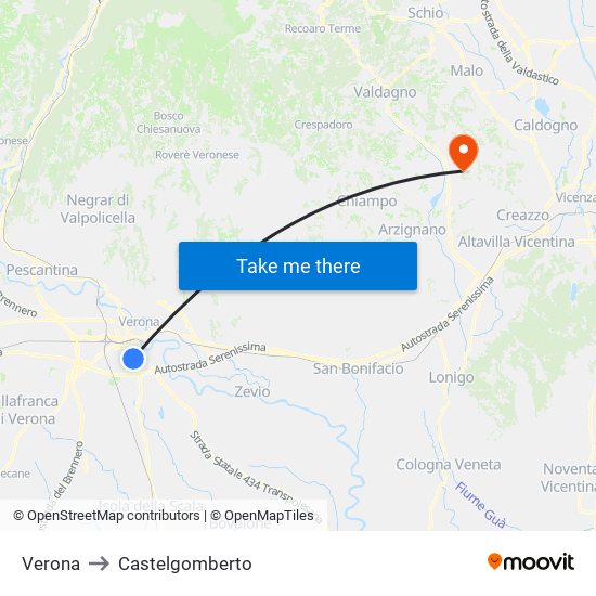 Verona to Castelgomberto map