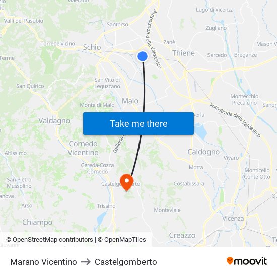 Marano Vicentino to Castelgomberto map