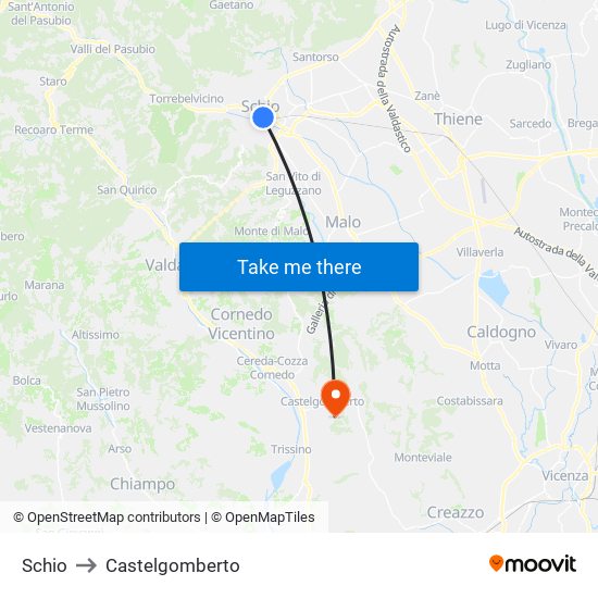 Schio to Castelgomberto map