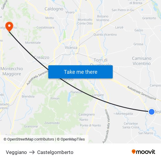 Veggiano to Castelgomberto map