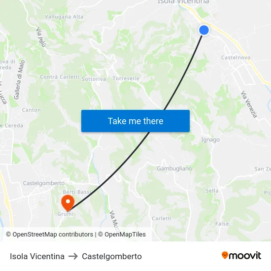 Isola Vicentina to Castelgomberto map