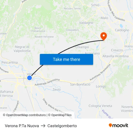 Verona P.Ta Nuova to Castelgomberto map
