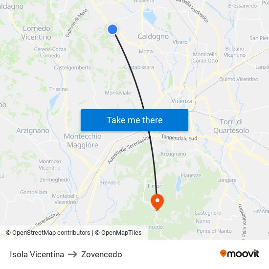Isola Vicentina to Zovencedo map