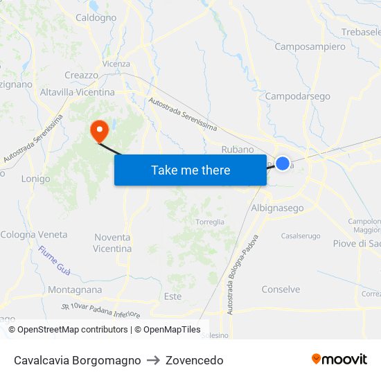 Cavalcavia Borgomagno to Zovencedo map