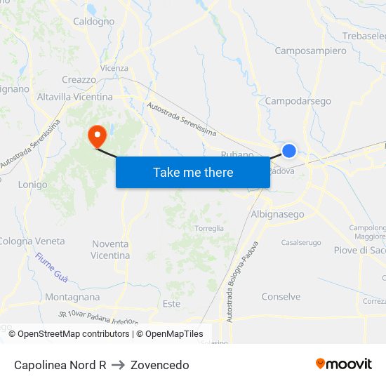 Capolinea Nord R to Zovencedo map