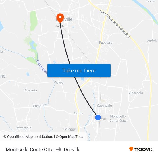 Monticello Conte Otto to Dueville map