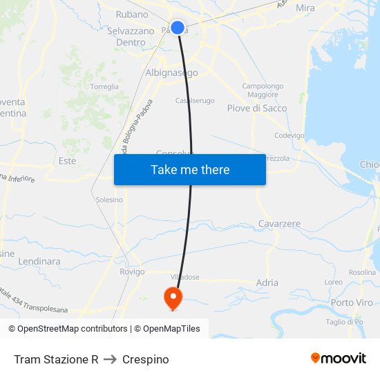Tram Stazione R to Crespino map