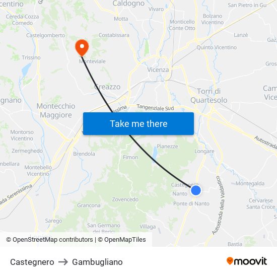 Castegnero to Gambugliano map