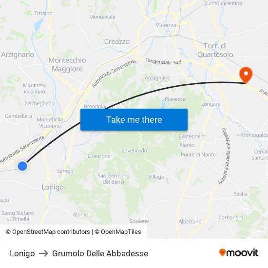 Lonigo to Grumolo Delle Abbadesse map