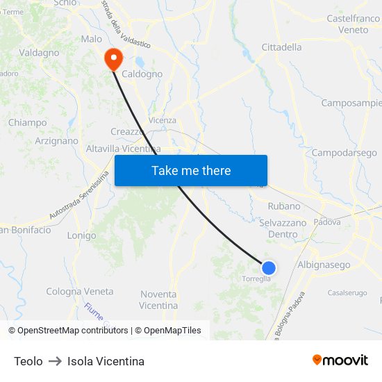 Teolo to Isola Vicentina map