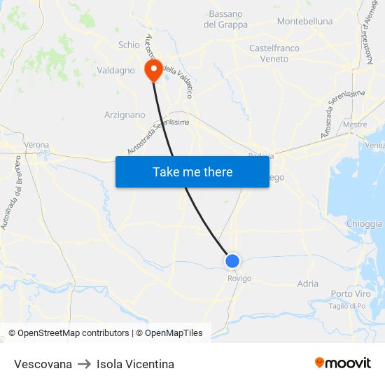 Vescovana to Isola Vicentina map