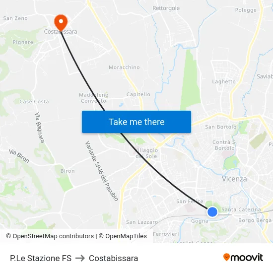 Railway Station Square to Costabissara map