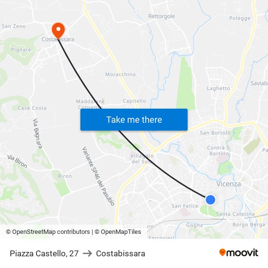 Piazza Castello, 27 to Costabissara map