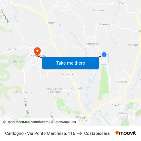 Caldogno - Ponte Marchese Street, 116 to Costabissara map