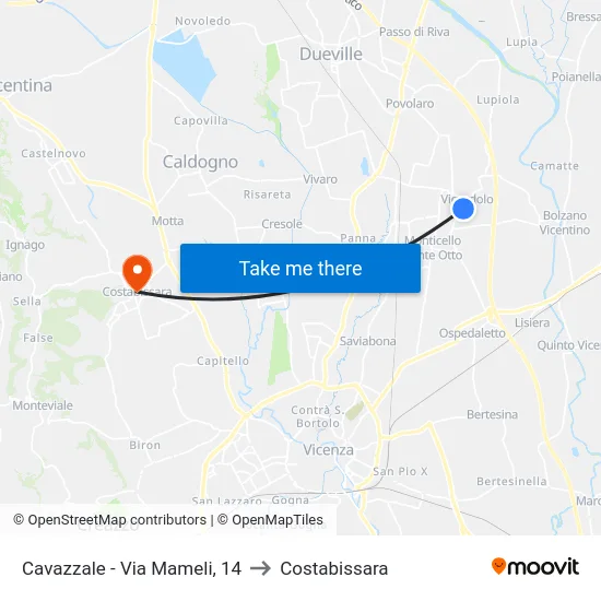 Cavazzale - Mameli Street, 14 to Costabissara map