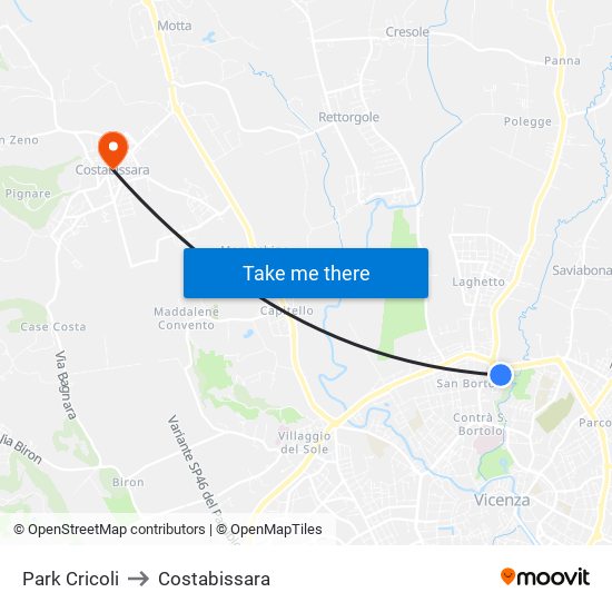 Park Cricoli to Costabissara map