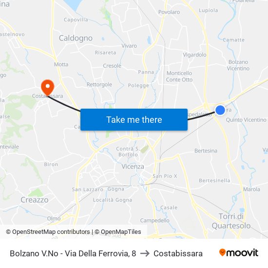 Bolzano V.No - Via Della Ferrovia, 8 to Costabissara map