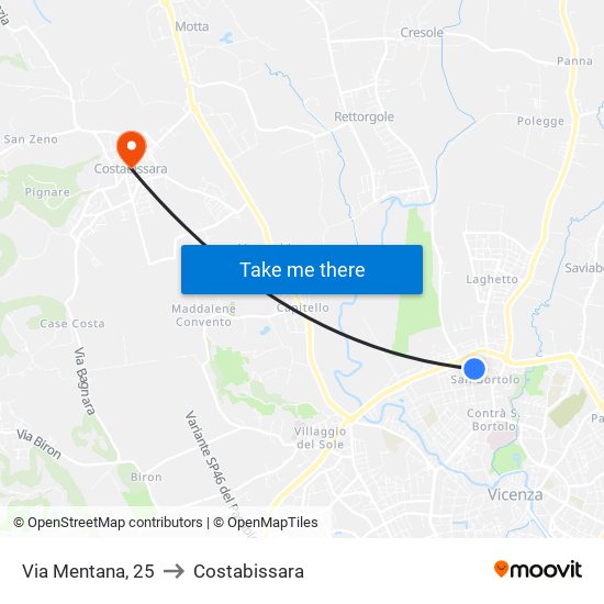 Via Mentana, 25 to Costabissara map