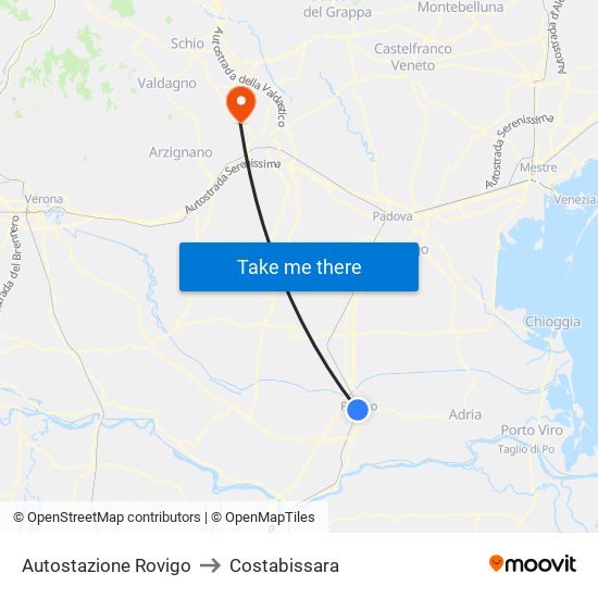 Autostazione Rovigo to Costabissara map