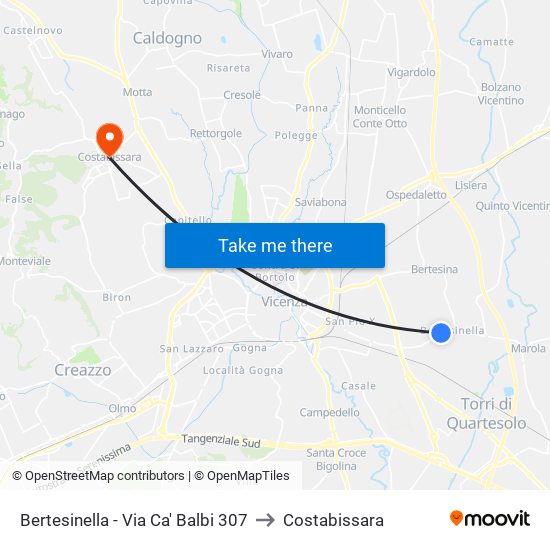 Bertesinella - Via Ca' Balbi 307 to Costabissara map
