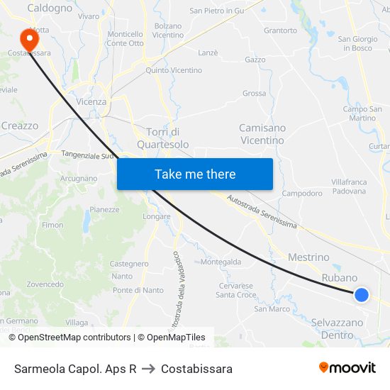 Sarmeola Capol. Aps R to Costabissara map