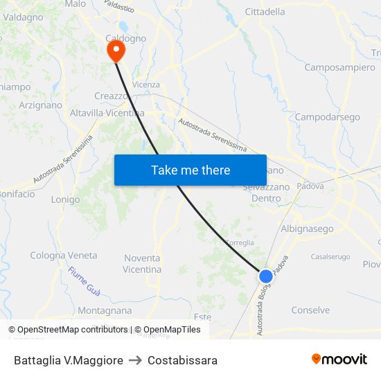 Battaglia V.Maggiore to Costabissara map