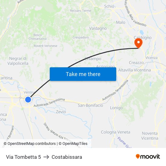 Via Tombetta 5 to Costabissara map