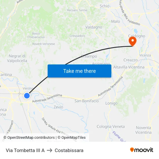 Via Tombetta III A to Costabissara map