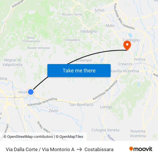 Via Dalla Corte / Via Montorio A to Costabissara map