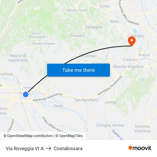 Via Roveggia VI A to Costabissara map