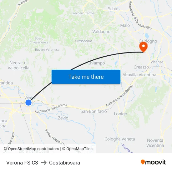 Verona FS C3 to Costabissara map