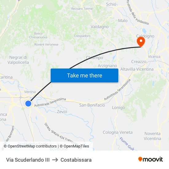 Via Scuderlando III to Costabissara map