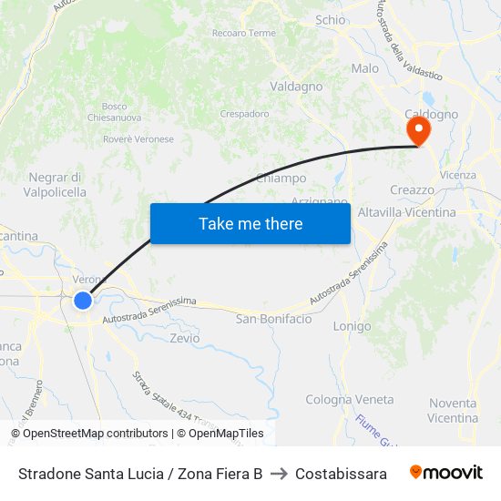 Stradone Santa Lucia / Zona Fiera B to Costabissara map