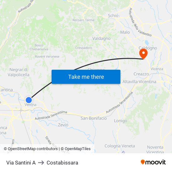 Via Santini A to Costabissara map