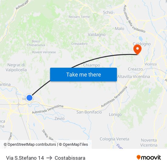 Via S.Stefano 14 to Costabissara map