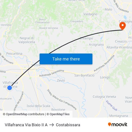 Villafranca Via Bixio II A to Costabissara map