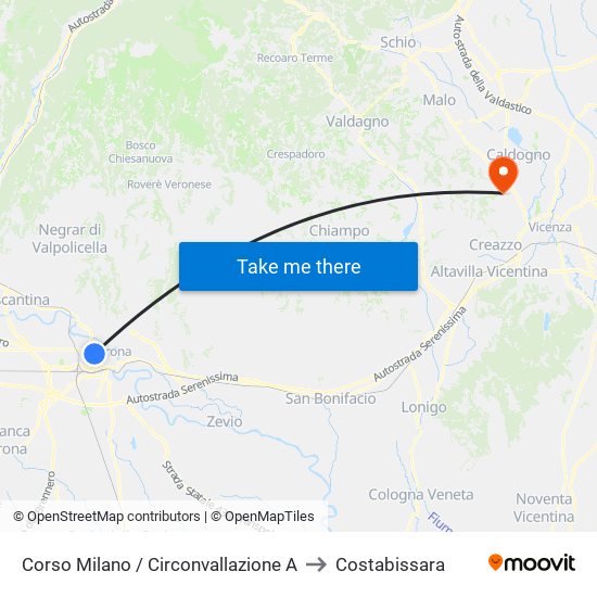 Corso Milano / Circonvallazione A to Costabissara map