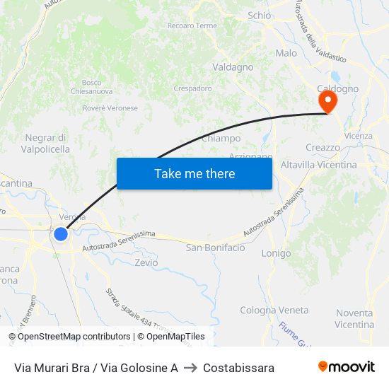 Via Murari Bra / Via Golosine A to Costabissara map