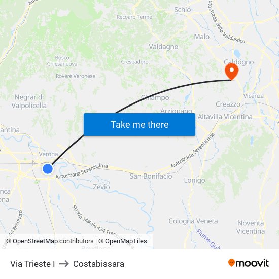 Via Trieste I to Costabissara map
