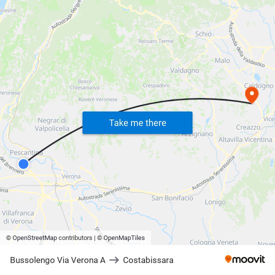 Bussolengo Via Verona A to Costabissara map