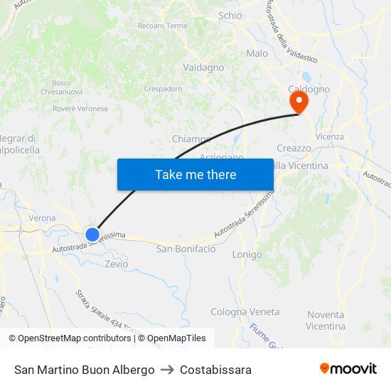 San Martino Buon Albergo to Costabissara map